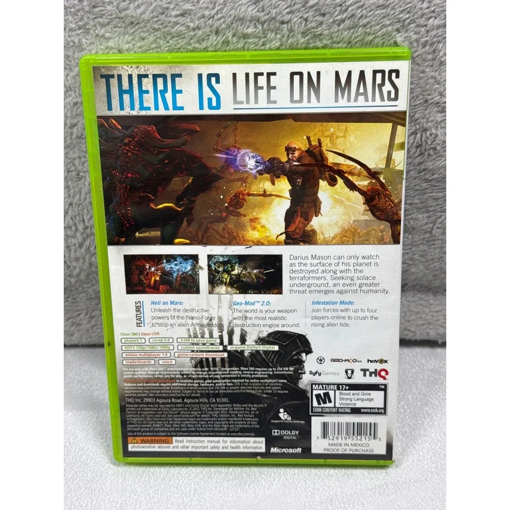 THQ Red Faction Armageddon Xbox 360 NTSC Green Sci-Fi Shooter Game